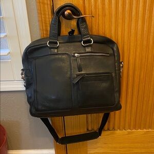 BOSCA Black Leather Carry On bag 15”x 12”x 4”